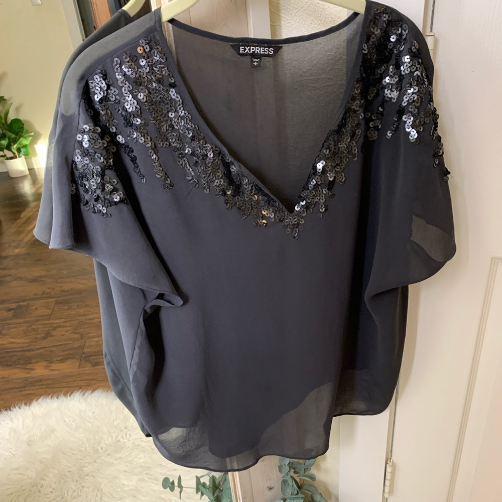 Express Sheer Sequin Top Small